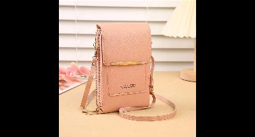 Stijlvolle kleine crossbodytassen voor dames, tasje voor mobiele telefoon met touchscreen, mini-schoudertas met creditcardvakken, multifunctionele verticale portemonnee voor dames, Lichtroze