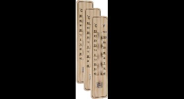 Set van 3x stuks binnen/buiten thermometers hout 22,5 x 5 cm - Temperatuurmeters