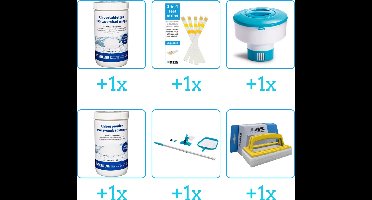 Zwembad Onderhoudspakket - Onderhoud Zwembad - bevat Chloor - Testrips - Chloordrijver - Chloor - Schoonmaakset en Scrubborstel (6-delig)