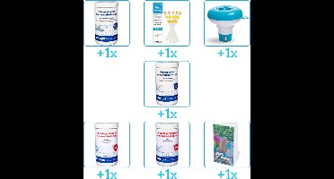 Zwembad Onderhoudspakket - Onderhoud Zwembad - bevat Chloor - Testrips - Chloordrijver - Chloor - PH-min - PH-plus en Zwembadgids (7-delig)