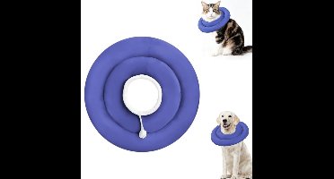Blauwe Opblaasbare Elizabethaanse Kraag voor Huisdieren, S Maat 25cm Diameter, Zachte Herstel Kraag na Operatie, Beschermt Honden en Katten tegen Likken van Wonden