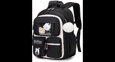 Kinderrugzak voor meisjes - Schooltas voor middelbare scholieren - Boekentas voor basisschoolleerlingen - Kawaii rugzak - Zwart - Grote capaciteit en ergonomisch ontwerp.