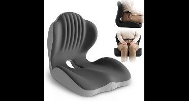 2-in-1 Ergonomisch zitkussen, bureaustoelkussen met lendensteun, orthopedisch kussen van traagschuim met uitsparing voor het stuitje, lendensteun voor verlichting van rug, heup en beenpijn, voor auto, vrachtwagen, kantoor, gamestoel,Tweekleurig Grijs