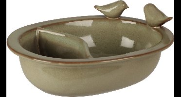 vogel voederbak - vogelbadje - groen - porselein - 20,6 x 15,8 x 7,8 cm