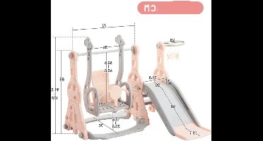 Kinder Speeltoestel - 4-in-1 - Speeltoestel - Schommel - Glijbaan - Basketbal - Klimladder - Binnen - Buiten - Roze - 140 x 118 x 102 cm