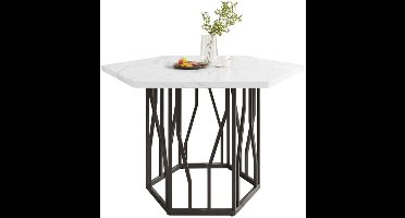 Salontafel – Woonkamertafel – Koffietafel – Bijzettafel – Lounge Tafel – Vintage Marmerlook – Zwart Stalen Frame – Compact 2-Persoons – Kant-en-Klaar Monteren