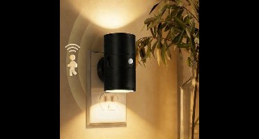 Automatisch bewegingsgeactiveerd dimbaar plug-in nachtlampje – Schemersensor | 0–100 lumen dimbaar | 3000K enkelkleurig warm licht | Compacte wandlamp, geschikt voor slaapkamers, gangen, kinderkamers (zwart, Twee stuks)