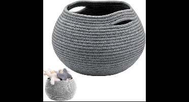 Opbergmand - Ronde gevlochten mand - Opvouwbare mand van katoenen touw voor het opbergen van babyspeelgoed, wasgoed, handdoeken en toiletpapier, grijs