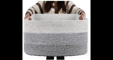 Dekentjesmand, rechthoekige geweven manden voor opslag, 65 liter - wasmand voor decoratieve kinderkamer, speelgoed, vuile kleding en tijdschriften in kasten, babykamer en woonkamer - Grijs
