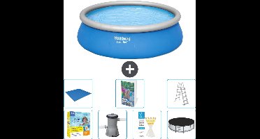 Bestway Rond Opblaasbaar Fast Set Zwembad - 457 x 122 cm - Blauw - Inclusief Pomp - Ladder Afdekzeil - Grondzeil - Onderhoudspakket - 8-delig