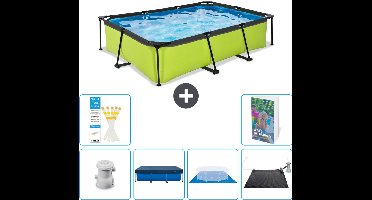 EXIT Rechthoekig Lime Frame Zwembad - 300 x 200 x 65 cm - Inclusief Pomp Afdekzeil - Grondzeil - Solar Mat - 7-delig