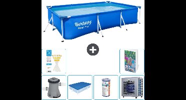 Bestway Rechthoekig Steel Pro Zwembad - 300 x 201 x 66 cm - Blauw - Inclusief Pomp Afdekzeil - Filter - Warmtepomp - 7-delig