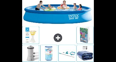 Intex Rond Opblaasbaar Easy Set Zwembad - 457 x 84 cm - Blauw - Inclusief Pomp Filter - Schoonmaakset - Solarzeil - 7-delig