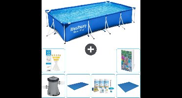 Bestway Rechthoekig Steel Pro Zwembad - 400 x 211 x 81 cm - Blauw - Inclusief Pomp Afdekzeil - Onderhoudspakket - Grondzeil - 7-delig