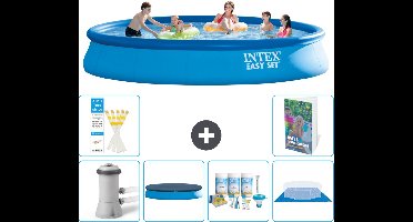 Intex Rond Opblaasbaar Easy Set Zwembad - 457 x 84 cm - Blauw - Inclusief Pomp Afdekzeil - Onderhoudspakket - Grondzeil - 7-delig
