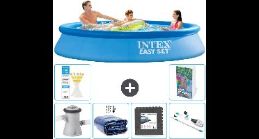 Intex Rond Opblaasbaar Easy Set Zwembad - 305 x 61 cm - Blauw - Inclusief Pomp Solarzeil - Vloertegels - Stofzuiger - 7-delig