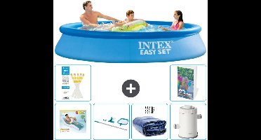 Intex Rond Opblaasbaar Easy Set Zwembad - 305 x 61 cm - Blauw - Inclusief Loungebed - Schoonmaakset - Solarzeil - Zwembadfilterpomp - 7-delig