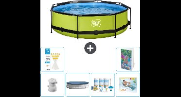 EXIT Rond Lime Frame Zwembad - 300 x 76 cm - Inclusief Pomp Afdekzeil - Onderhoudspakket - Loungebed - 7-delig