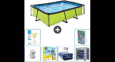 EXIT Rechthoekig Lime Frame Zwembad - 300 x 200 x 65 cm - Inclusief Pomp Onderhoudspakket - Solarzeil - Warmtepomp - 7-delig