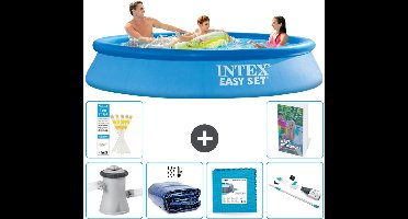 Intex Rond Opblaasbaar Easy Set Zwembad - 305 x 61 cm - Blauw - Inclusief Pomp Solarzeil - Vloertegels - Stofzuiger - 7-delig