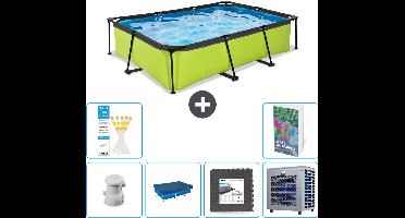 EXIT Rechthoekig Lime Frame Zwembad - 300 x 200 x 65 cm - Inclusief Pomp Afdekzeil - Vloertegels - Warmtepomp - 7-delig