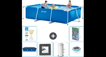Intex Rechthoekig Frame Zwembad - 300 x 200 x 75 cm - Blauw - Inclusief Afdekzeil - Vloertegels - Zwembadfilterpomp - Verlichting - 7-delig