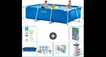 Intex Rechthoekig Frame Zwembad - 300 x 200 x 75 cm - Blauw - Inclusief Afdekzeil - Onderhoudspakket - Loungebed - Zwembadfilterpomp - 7-delig