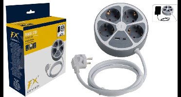 van der Meulen stekkerdoos rond 4 weg wit met USB en schakelaar.