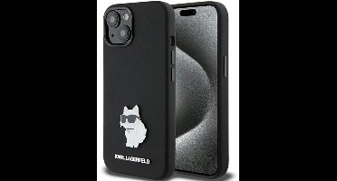 Karl Lagerfeld Silicone Choupette - iPhone 15 Plus Hoesje - Zwart - Exclusief Ontwerp - Metalen Pin