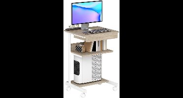 Rollendesk – Bureautje – Laptoptafel – Werkplek – Compact Bureau – Opberglade – Tweelaags Plank – 360° Zwenkwielen – Krasbestendig Spaanplaat