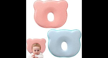 2 stuks Memory Foam Babykussen, Draagbaar Zacht en Gezellig Kussen, Ademend Beddengoedset voor Baby's voor Kleine Jongens en Meisjes, roze + blauw