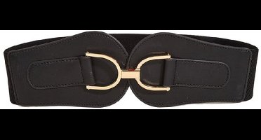 Brede Elastische Tailleband Voor Dames - Met Gouden Gesp - Vintage Elastische Gevlochten Riem - Stro Riem - Boho Damesriem - Voor Jurken - Zwart