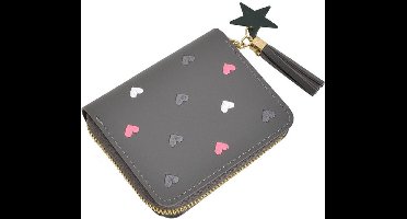 Kleine damesportemonnee, PU-leer, kleine portemonnee, kleine miniportemonnee, kleine leren damesportemonnee voor dames, grijs