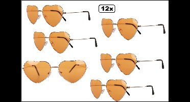 12x Bril hartjes oranje - Koningsdag WK thema feest party summer