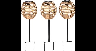 Pro Garden Solar tuinlamp / prikspot - 3x - warm wit - 13 x 13 x 52 cm - tuin feestlampjes