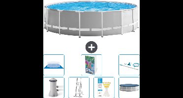Intex Rond Prism Frame Zwembad - 457 x 122 cm - Grijs - Inclusief Pomp - Ladder - Grondzeil - Afdekzeil Schoonmaakset - 8-delig