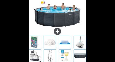 Intex Rond Graphite Gray Panel Zwembad - 478 x 124 cm - Inclusief Pomp - Ladder - Grondzeil - Afdekzeil - Filterbollen - Stofzuiger - 9-delig