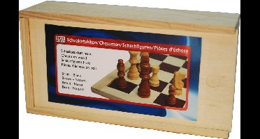 Schaakstukken Blank/bruin 77 mm. Staunton maat 3 in kist