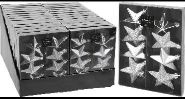Kerstbal onbreekbaar ster 6.5cm set van 8 zilver decoratie.