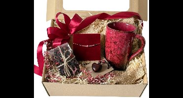 Moederdag Cadeau – Frambozenrode Mok, Edelsteen Armband & Sweet Moments Thee – Handgemaakt Cadeaupakket voor Haar