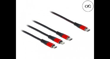 Delock USB Charging Cable 3 in 1 USB Type-C™ to Lightning™ / Micro USB / USB Type-C™ 30 cm black / red