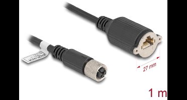 Delock M12 Cable X-coded 8 pin female to RJ45 jack for installation Cat.6A S/FTP 1 m black