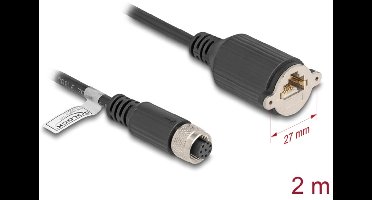 Delock M12 Cable A-coded 8 pin female to RJ45 jack for installation Cat.5e FTP 2 m black
