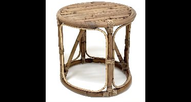 VD Leeden bijzettafel Papasan - D40 x H40 cm - rotan - bruin - krukje/plantverhoger