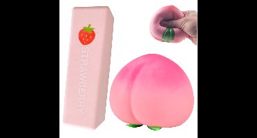 Squishy stressbal 2 stuks - Perzik, Aardbei butter stick - Slow rising squishies - Realistisch fruit knijpbal - Kawaii anti-stress speelgoed voor kinderen en volwassenen - Cadeau