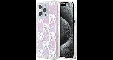DKNY Liquid Glitter Checkered Pattern Back Case - Geschikt voor Apple iPhone 15 Pro Max (6.7") - Roze