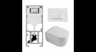 QeramiQ Dely Swirl Toiletset - 36.3x51.7cm - Geberit UP320 inbouwreservoir - met Burda frame - 35mm zitting - glans witte bedieningsplaat - rechthoekige knoppen - wit glans