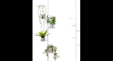 Sierra, telescopisch bloemenrek met 4 planken en klimhulp, voor in de woonkamer, gang, badkamer of keuken - met variabele inbouwhoogte van 140 tot 290 cm (Wit)