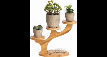 Sierra, plantenstandaard van hout, plantenrek voor de vensterbank, ronde plantenstandaard voor op tafel, plantenstandaard voor het bureau voor kantoor, slaapkamer (3 standen)