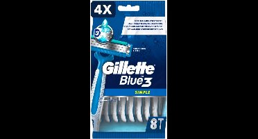 4 x Gillette Blue3 - wegwerpscheermesjes - simple 8st